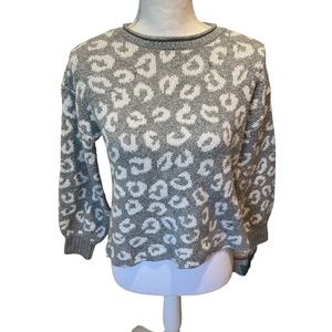 Pink Rose Gray Animal Print Cozy Sweater